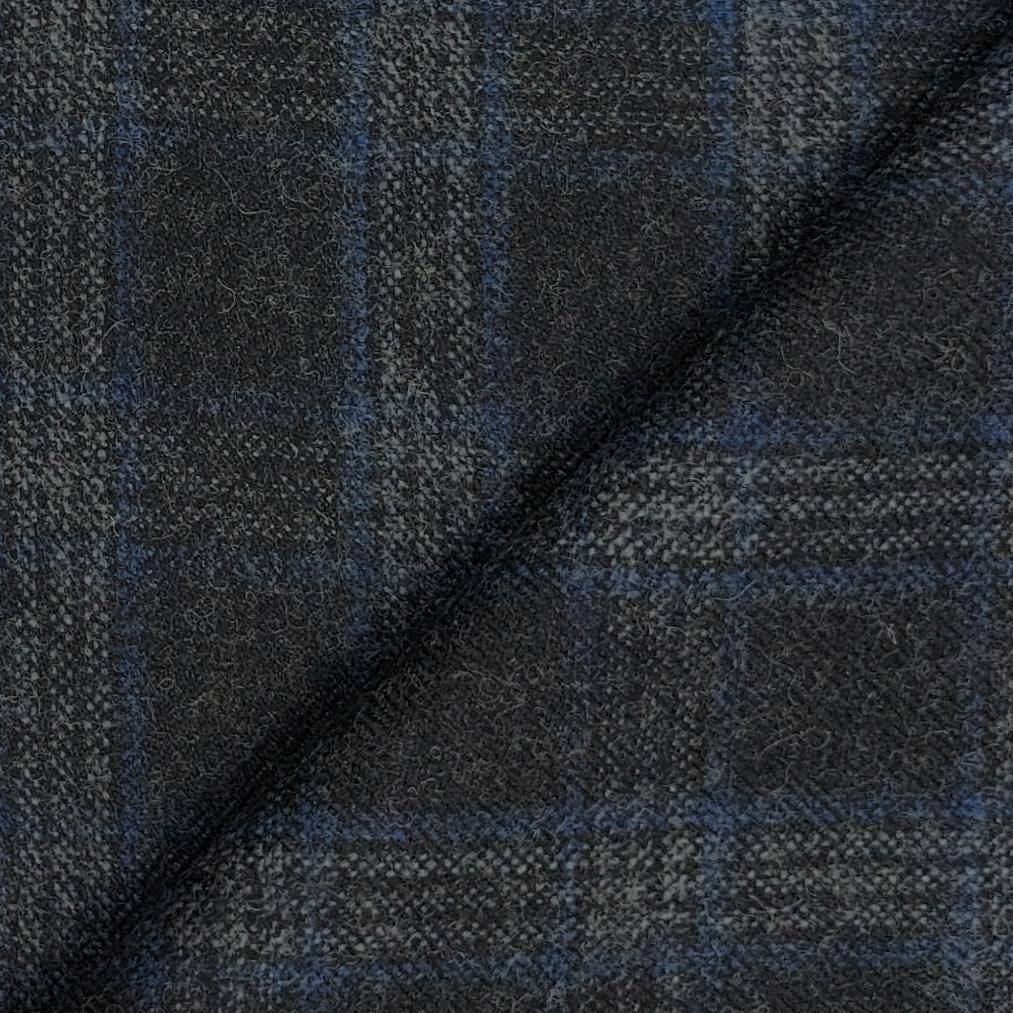 Tweed Blazer Fabric OCM Wool Blended Check Colour Black N Blue